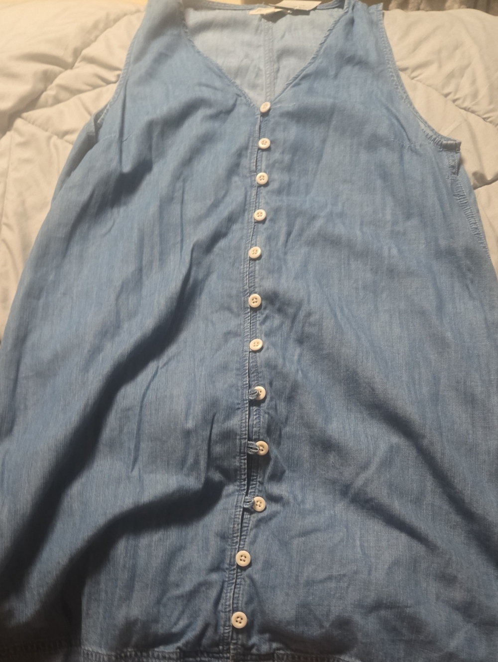 Sleeveless Button-Front Chambray Dress in Light Blue